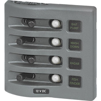 4374     Blue Sea 4374 WeatherDeck Water Resistant Circuit Breaker Panel - 4 Position - Grey     20422