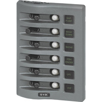 4376     Blue Sea 4376 WeatherDeck Water Resistant Circuit Breaker Panel - 6 Position - Grey     20423