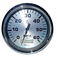 36032     Faria Spun Silver 4" Tachometer w/Hourmeter (6000 RPM) (Gas Inboard)     74014