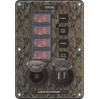 4324     Blue Sea 4324 Circuit Breaker Switch Panel 4 Postion - Camo w/12V Socket &amp; Dual USB     75112