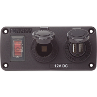 4363     Blue Sea 4363 Water Resistant USB Accessory Panels - 15A Circuit Breaker, 12V Socket, 2.1A Dual USB Charger     75133