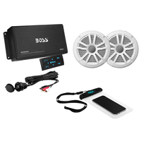 ASK902B.6     Boss Audio ASK902B.6 Package w/4-Channel Bluetooth Amplifier w/Remote, 2 MR6W 6.5" White Speakers, USB/AUX Input &amp; Waterproof Case  